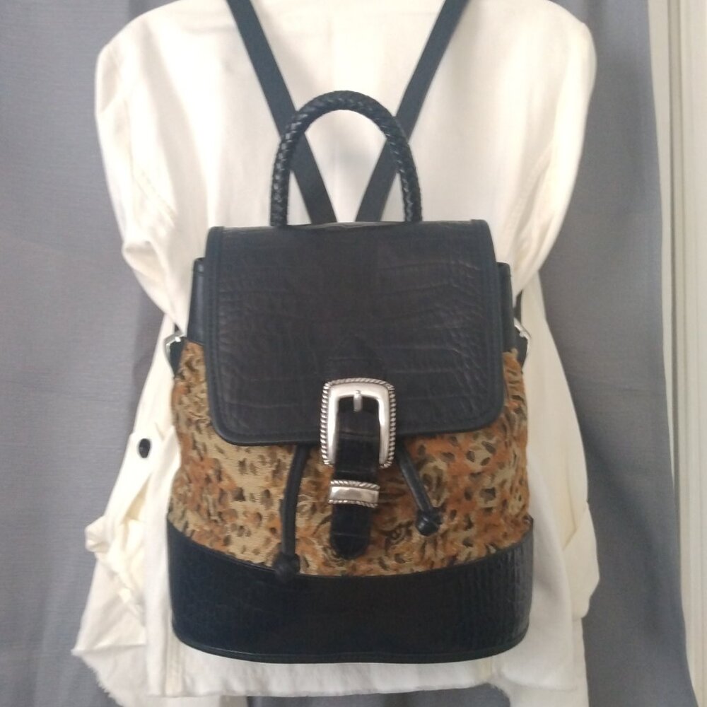 ❤️3 BRIGHTON Croc Leather & Leopard Top Handle / Backpack Bag Purse +Dustbag+FOB